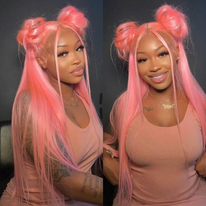 Pink Straight Wig 13x4 Lace Front HD Transparent Lace Human Hair Wig