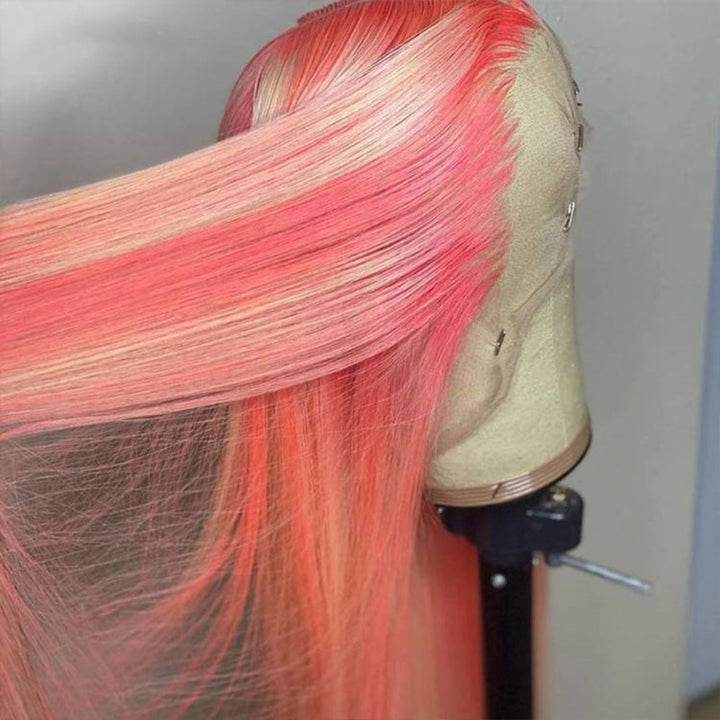Pink and Blonde Highlights lace front wig, 13x4 HD transparent lace