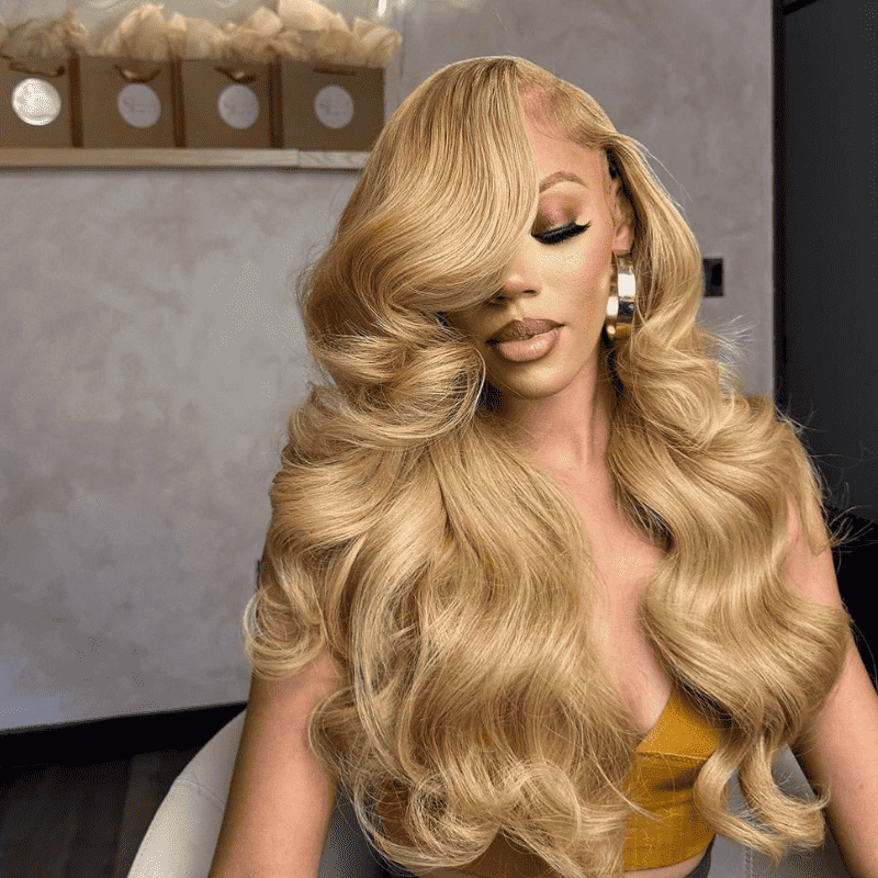 Platinum Honey Blonde Body Wave human hair wig, 250% density, 13x4 lace