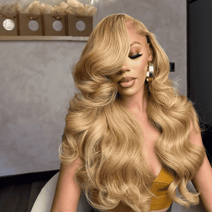 Platinum Honey Blonde Body Wave human hair wig, 250% density, 13x4 lace