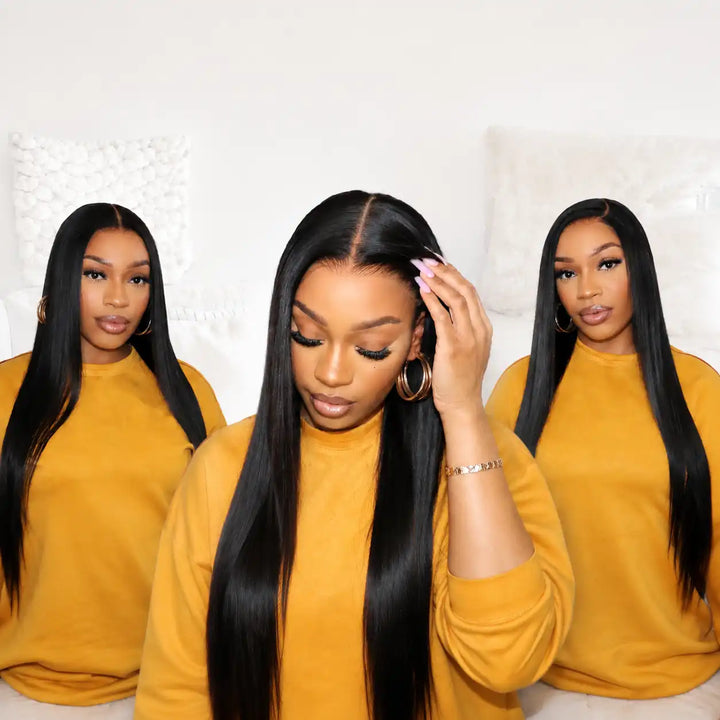 Pre-Bleached Bye Bye Knots Straight Human Hair Wig With Pre Plucked Hairline