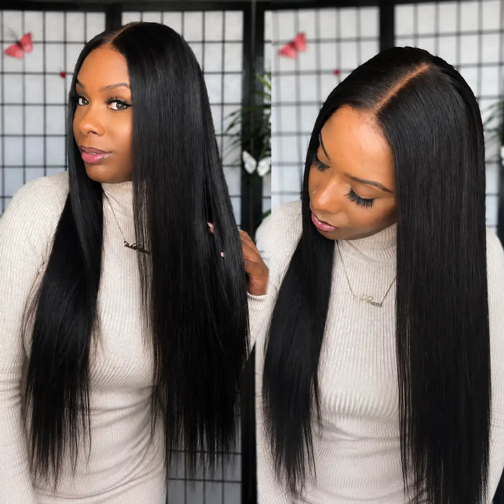 Pre-Bleached Glueless Straight Human Hair Wig 5x5 HD Transparent Lace
