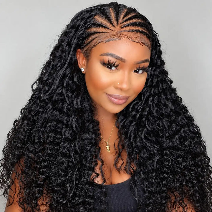 Pre-Braided Deep Wave HD Lace Frontal Human Hair Wig
