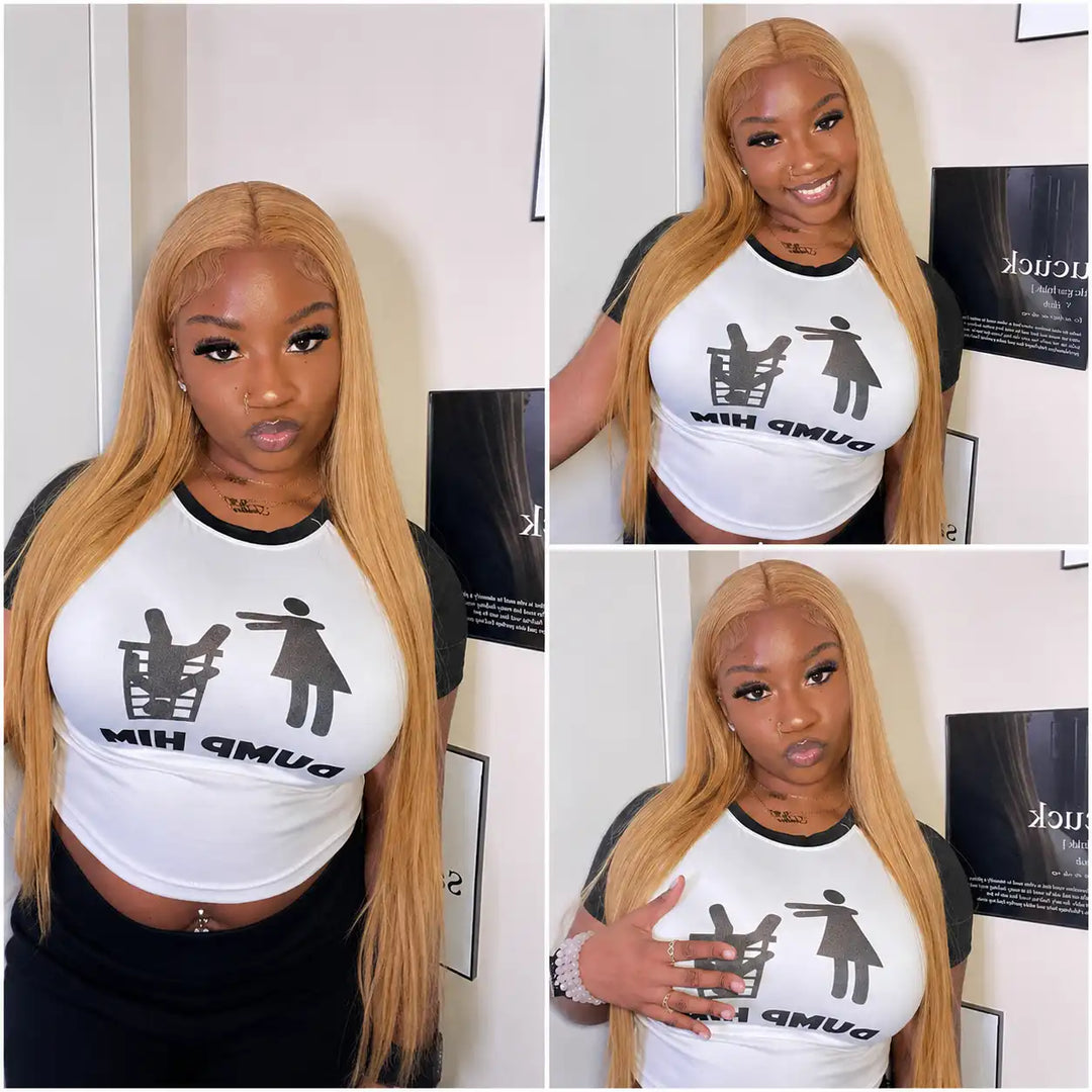 Pre-Plucked Natural Hairline HONEY BLONDE STRAIGHT LACE FRONT WIG