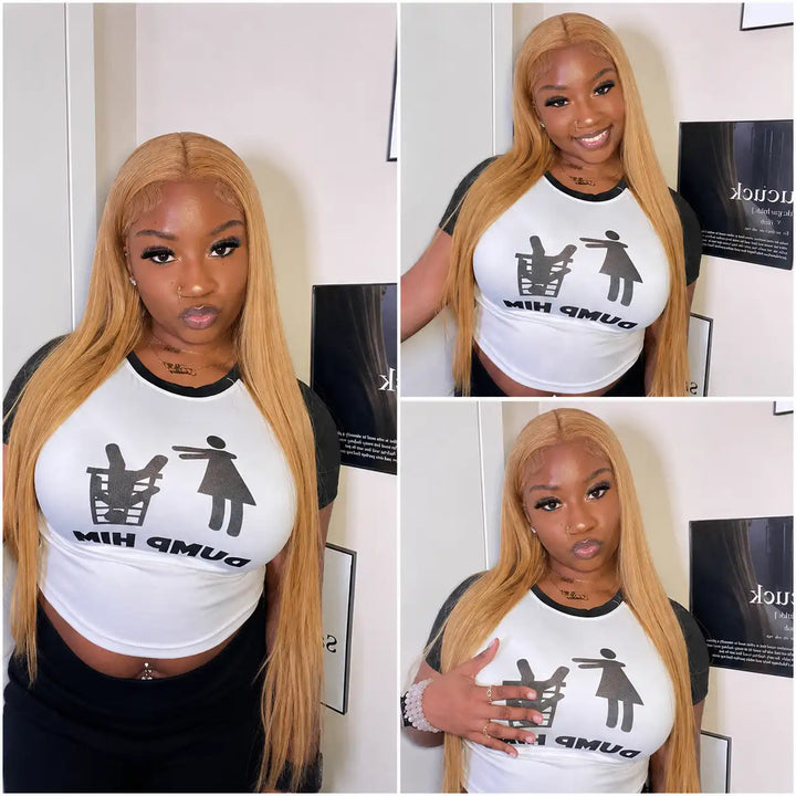 Pre-Plucked Natural Hairline HONEY BLONDE STRAIGHT LACE FRONT WIG