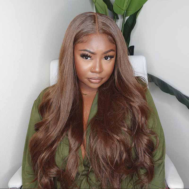 Pre-cut Bye Bye Knots wig, Chocolate Brown Body Wave, perfect for quick daily install