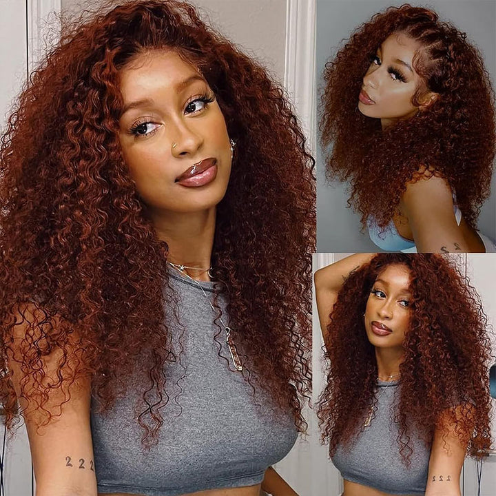 Pre-cut HD lace reddish brown deep wave glueless human hair wig for easy installation