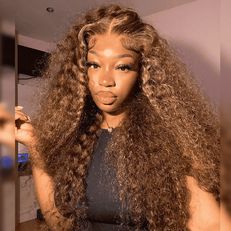 Pre-cut HD transparent lace highlight deep wave glueless wig for easy installation