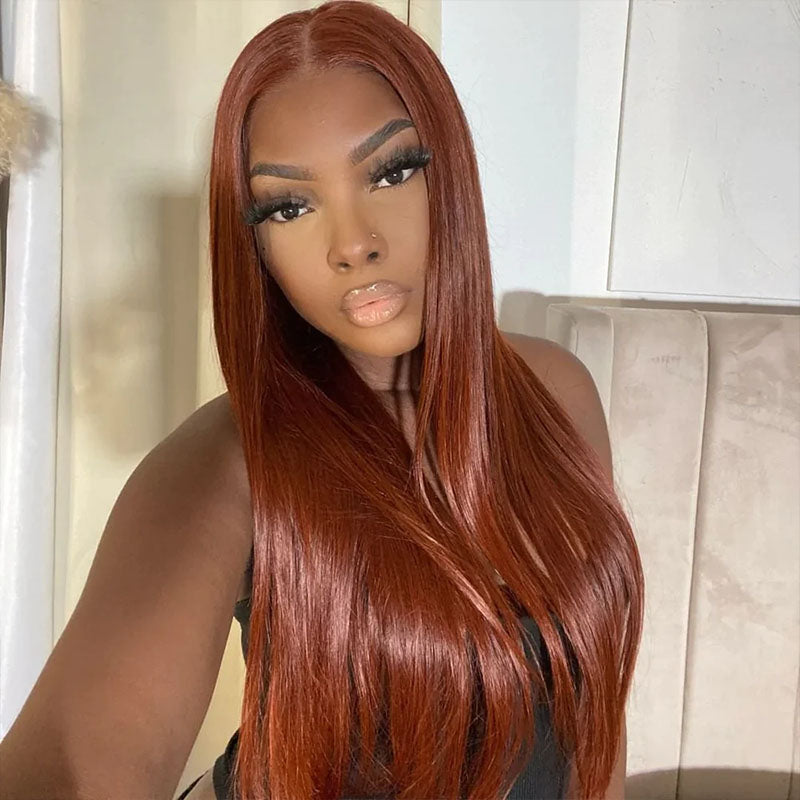 Pre-cut glueless wig, Reddish Brown Straight style, perfect for quick daily install
