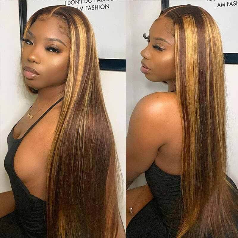 Pre-plucked Highlight straight wig, 180% density, HD transparent lace front