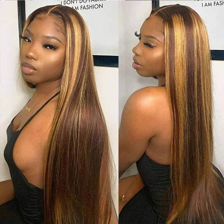 Pre-plucked Highlight straight wig, 180% density, HD transparent lace front