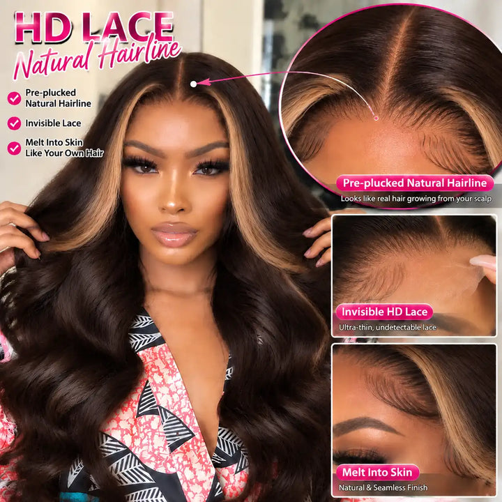Pre-plucked Natural Hairline of Dark Brown Skunk Stripe 13x4 HD Lace Front Wig