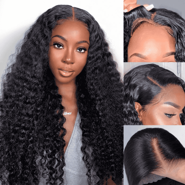 Pre-plucked deep wave glueless lace wig with pre-cut HD transparent lace