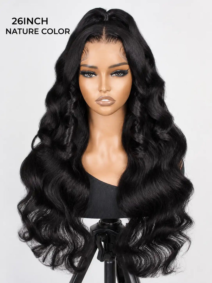 Pre-styled half up half down ponytail wig with pre-plucked natural hairline and melted HD lace