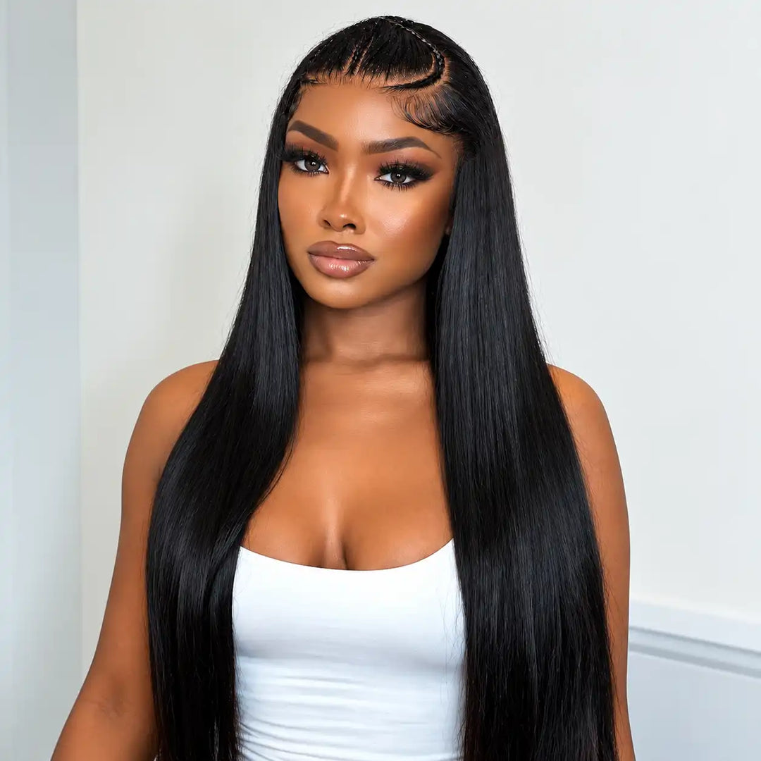 Pre Braided Straight Human Hair Wig, 250% Density, 13x6/13x4 HD Lace Frontal