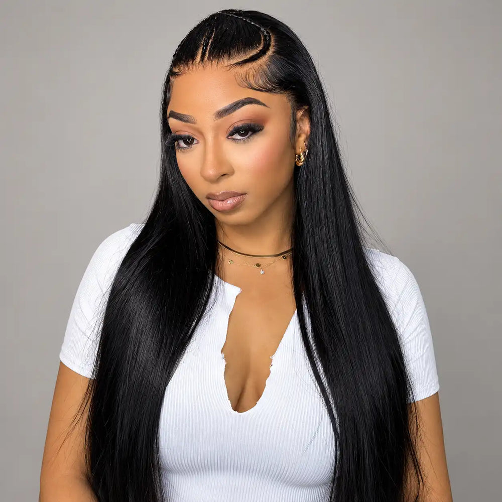 Pre Braided Straight Human Hair Wig with 13x6 HD Lace Frontal - Aliglossy Hair