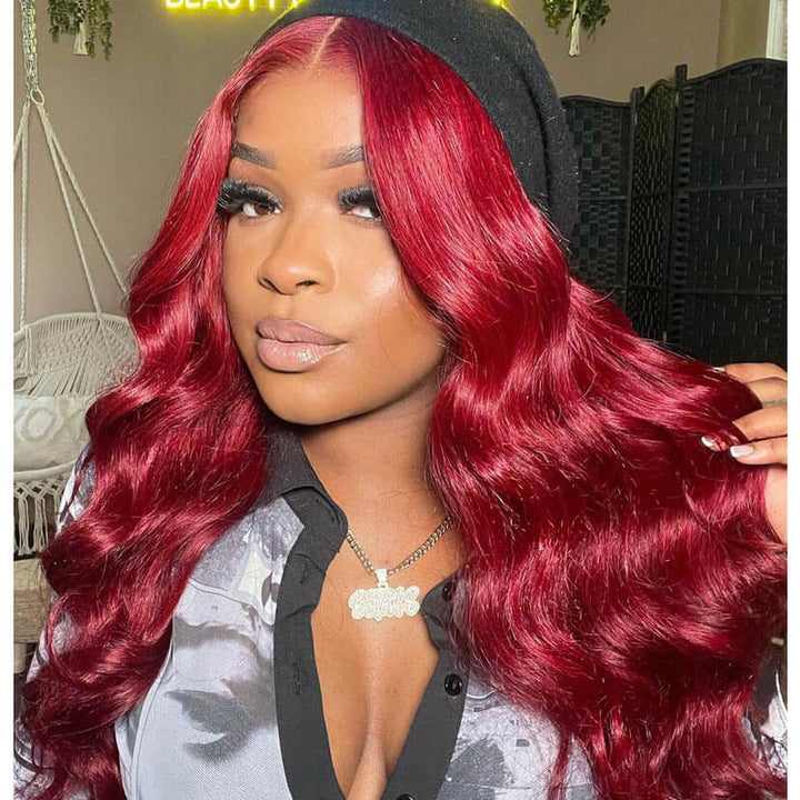Pre Cut Glueless 99J Body Wave Human Hair Wig