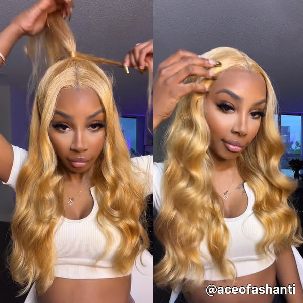 Pre Cut Glueless Honey Blonde Body Wave Human Hair Wig