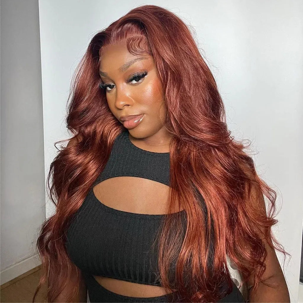 Pre Cut Glueless Reddish Brown Body Wave Human Hair Wig