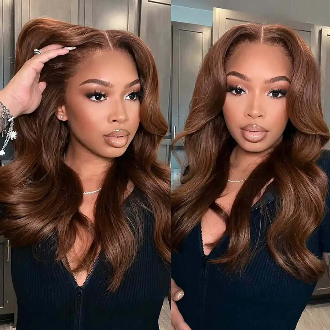 Pre Cut Wear Go Glueless Chocolate Brown Body Wave Human Hair Wig