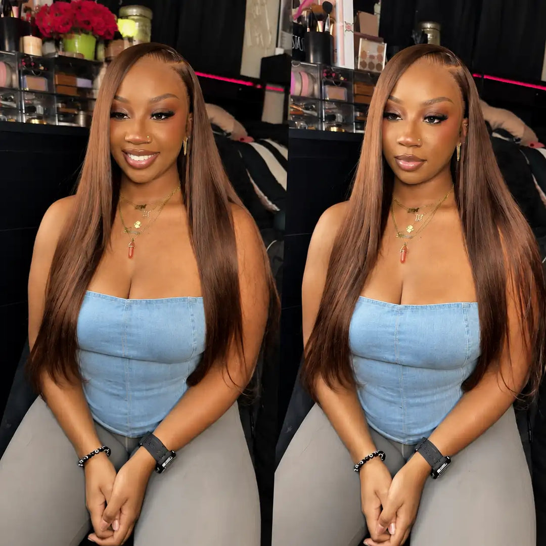 Pre Cut Wear Go Glueless Chocolate Brown Straight Human Hair Wig
