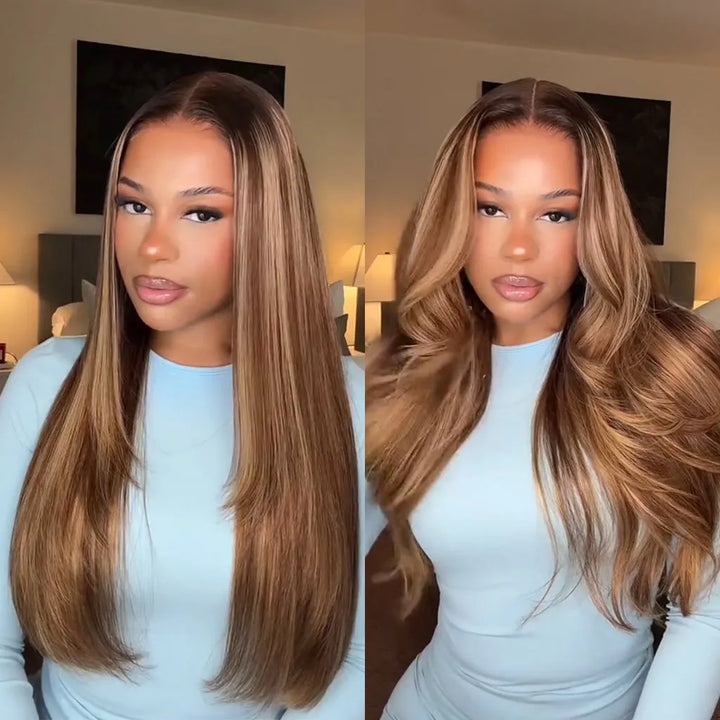 Pre Cut Wear Go Glueless Highlight Human Hair Wig 4x4 5x5 HD Lace Closure Beginner Friendly