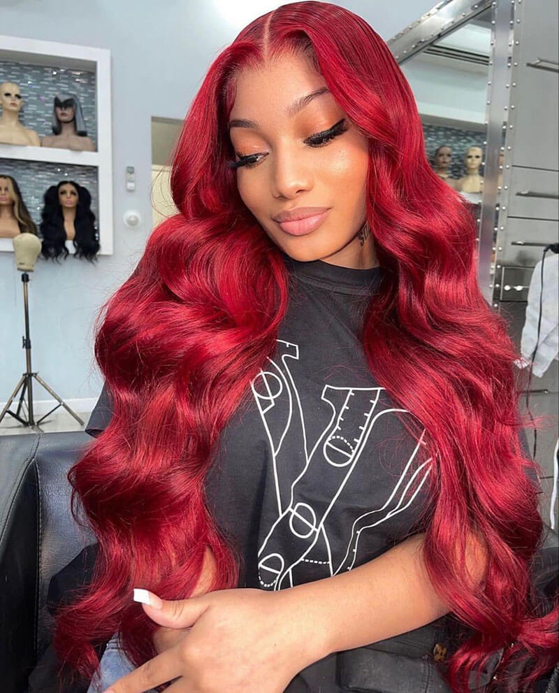 Red Burgundy human hair wig, 200% density, 13x6 HD lace front