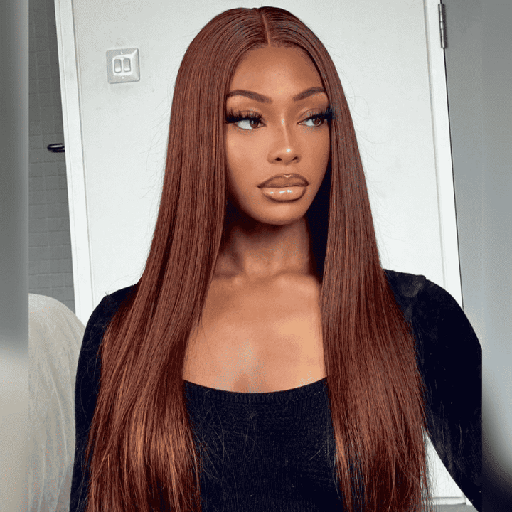 Reddish Brown #33 Straight lace front wig, 4x4 13x4 HD transparent lace