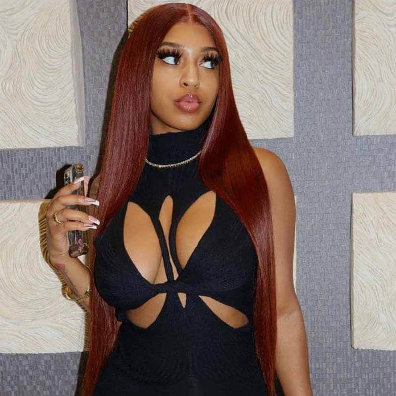 Reddish Brown #33 straight wig, 180% density 13x4 4x4 HD lace front