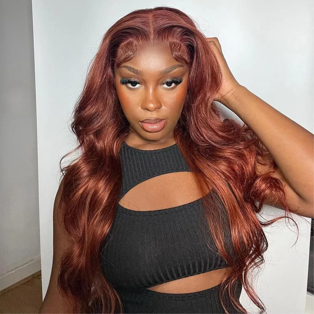 Reddish Brown Body Wave Glueless Human Hair Wig Natural Hairline