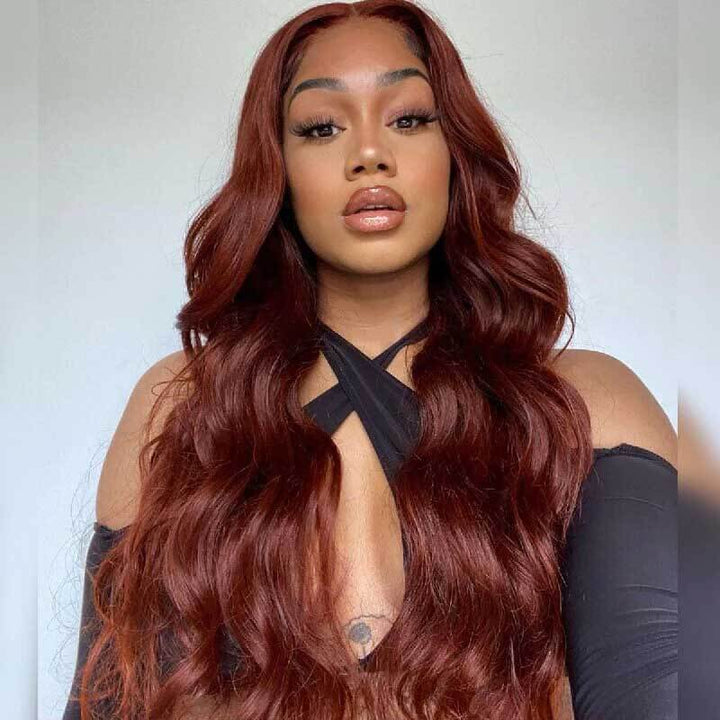 Reddish Brown Body Wave human hair wig, 180% density, 13x4 glueless lace