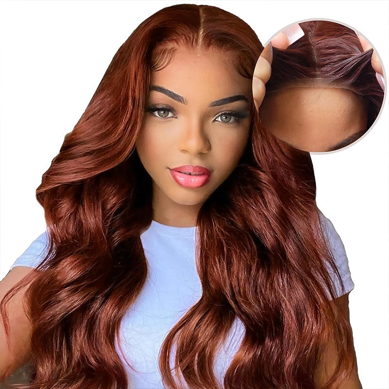 Reddish Brown Body Wave human hair wig, 180% density, glueless lace