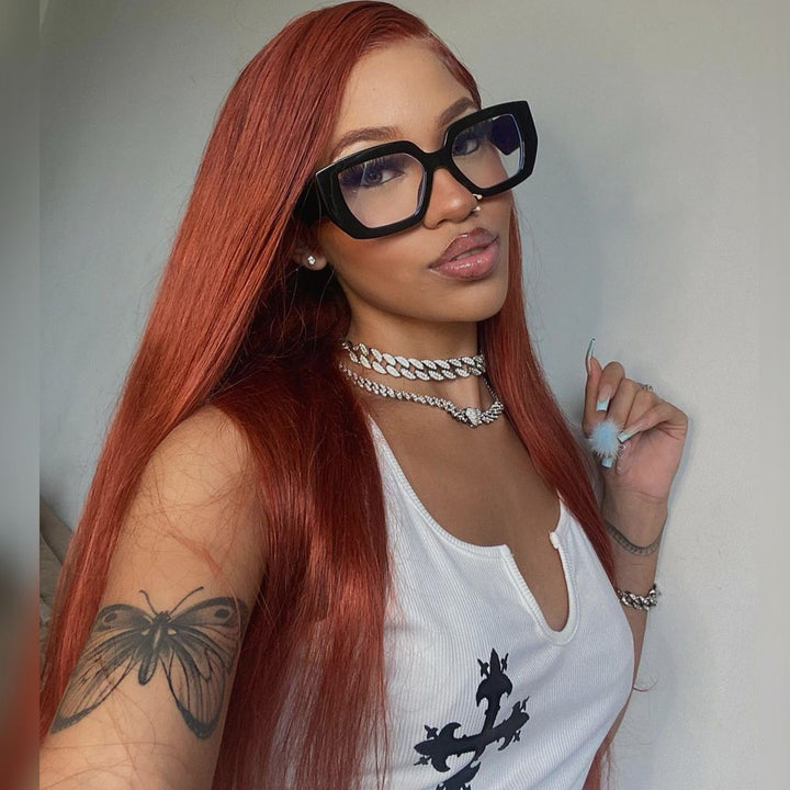 Reddish Brown Straight Hair Wig 13x4 Lace Front for All Skin Tones