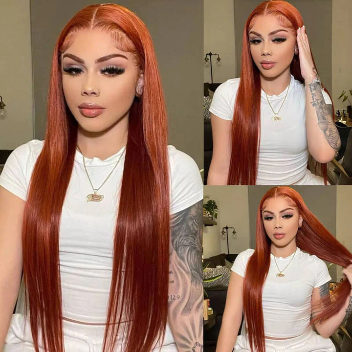 Reddish Brown Straight closure wig, 4x4 5x5 HD transparent lace glueless human hair