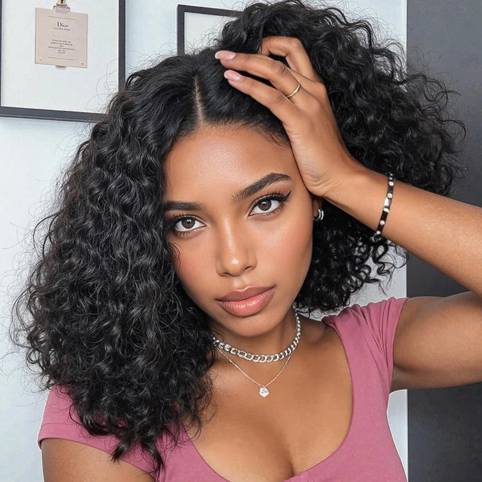 SHORT Deep Wave Bob Wig 13x4 Lace Front Human Hair Wigs 200 Density Thich And Full