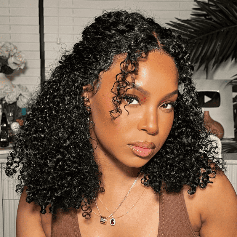 Short bob kinky curly human hair wig with 13x4 lace front and natural curls