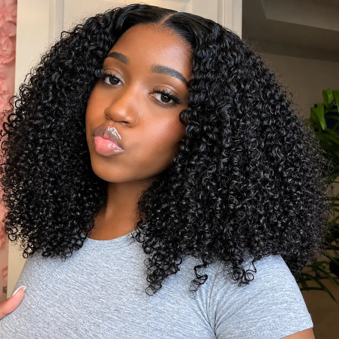 Side View Profile - Wear Go Glueless Short Bob Kinky Curly Human Hair Wig 200% Density