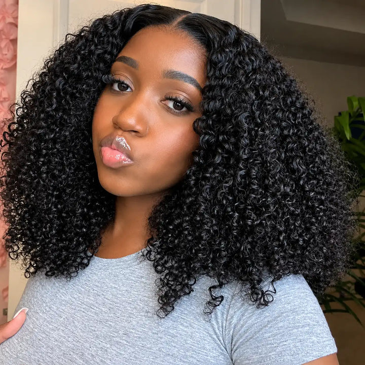 Side View Profile - Wear Go Glueless Short Bob Kinky Curly Human Hair Wig 200% Density