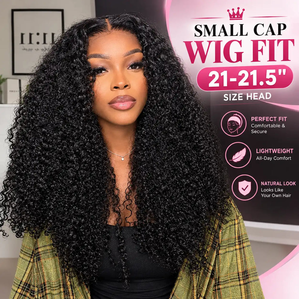 Small Cap 21.5 Inch Kinky Curly Human Hair Wig 13x4 HD Lace Front 200% 250% Density