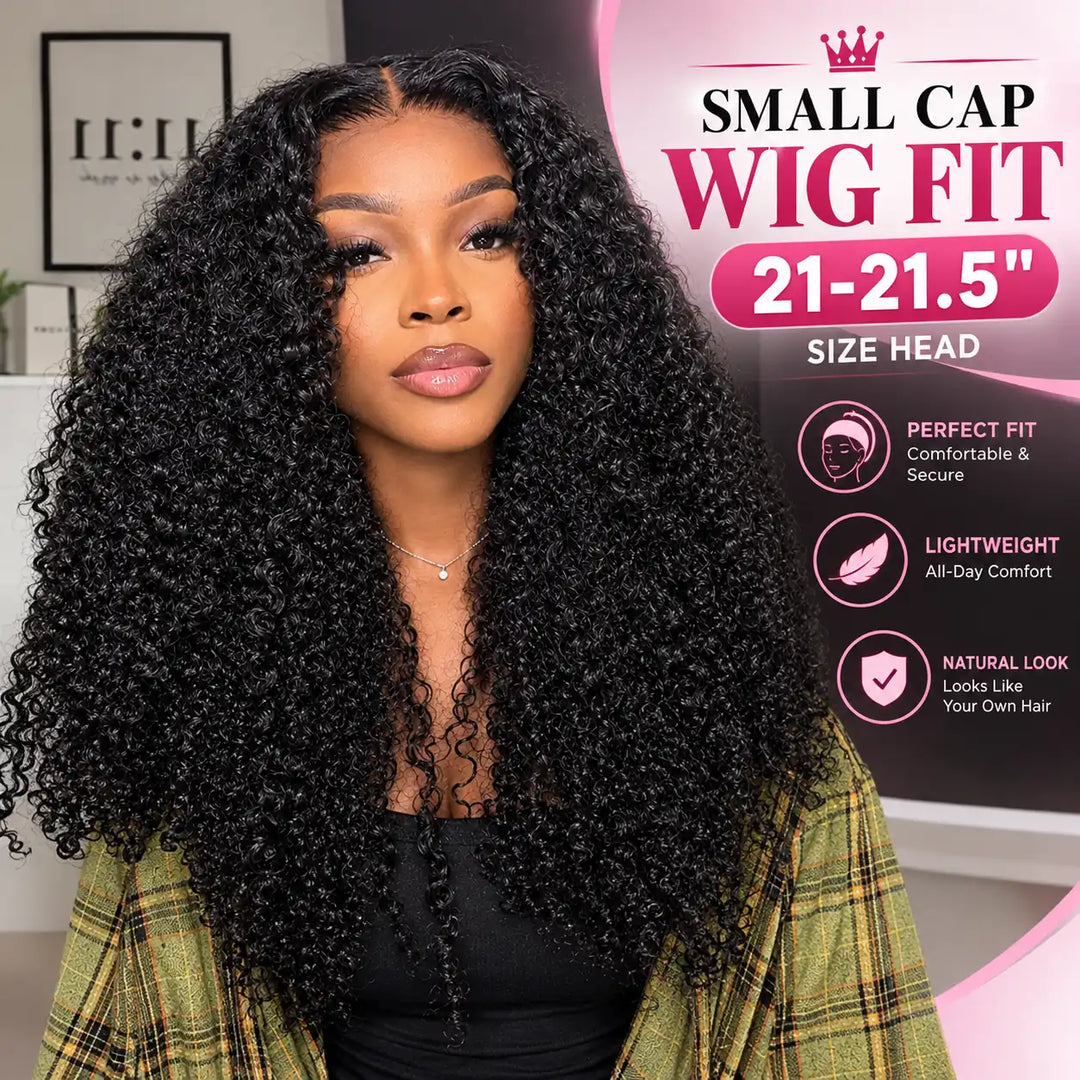 Small Cap 21.5 Inch Kinky Curly Human Hair Wig 13x4 HD Lace Front 200% 250% Density