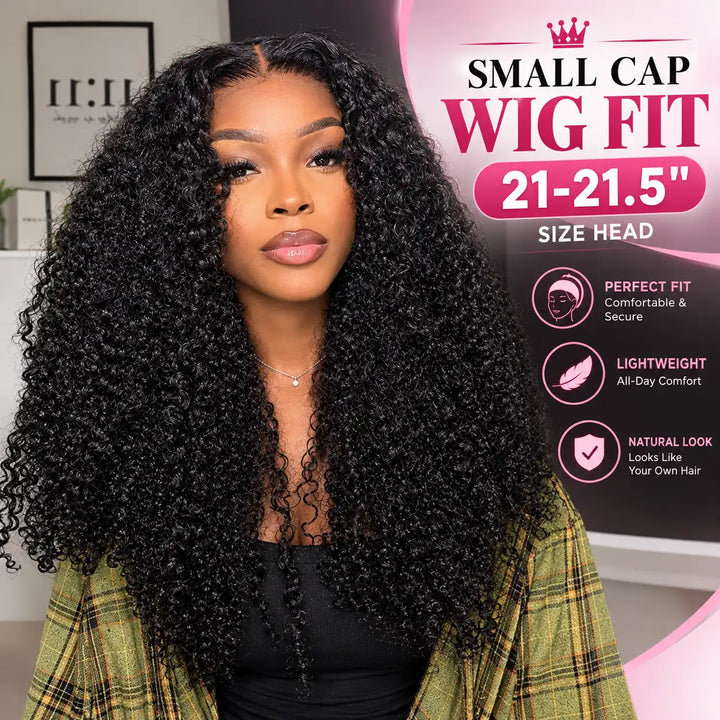 Small Cap 21.5 Inch Kinky Curly Human Hair Wig 13x4 HD Lace Front 200% 250% Density