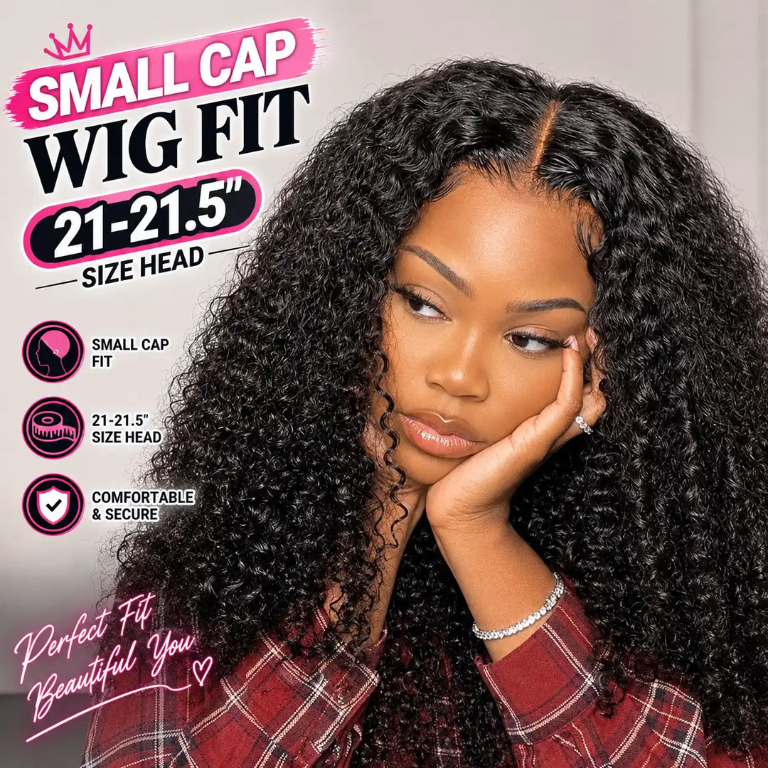 Small Cap Size 21.5-inch Kinky Curly Human Hair Wig 13x4 HD Lace Frontal 200% 250% Density