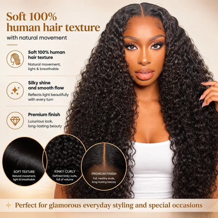 Small Cap Size 21.5-inch Water Wave Human Hair Wig 13x4 HD Lace Front with Soft Kinky Curly Texture