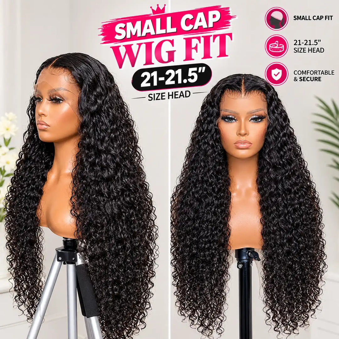Small Cap Size 21.5-inch Water Wave Human Hair Wig 13x4 HD Lace Frontal 200% 250% Density