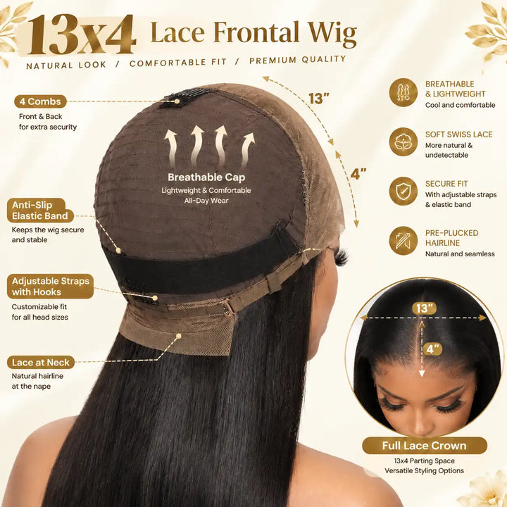 Small Cap Size 21.5 Inch Body Wave Human Hair Wig 13x4 HD Lace Front Wig 200% 250% Density Small Head Friendly Wig with soft shiny body wave virgin hair texture from back view