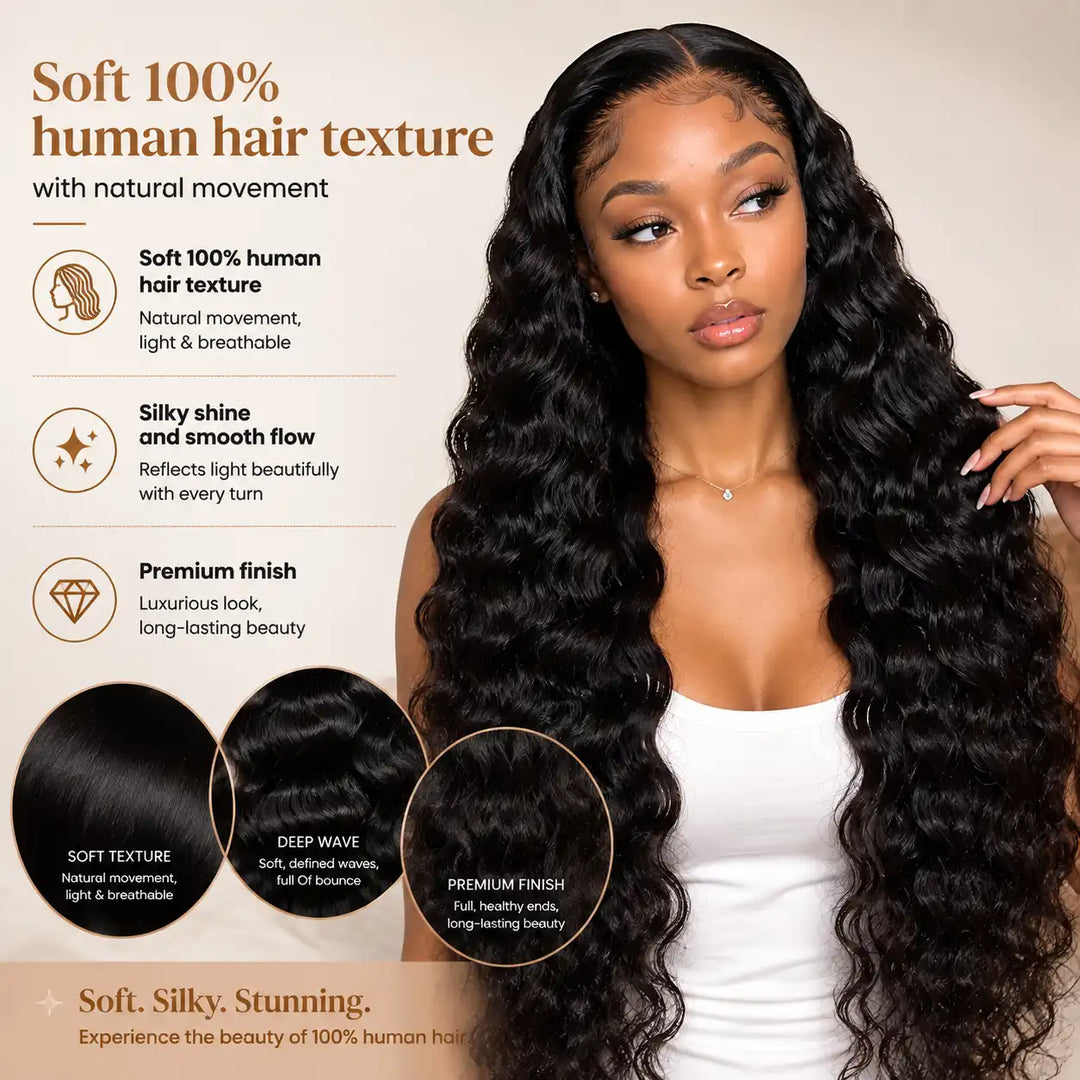 Small Cap Size 21.5 Inch Deep Wave Human Hair Wig 13x4 HD Lace Front Wig 200% 250% Density Small Head Friendly Wig displaying 21.5 inch cap size measurement chart for small head fit