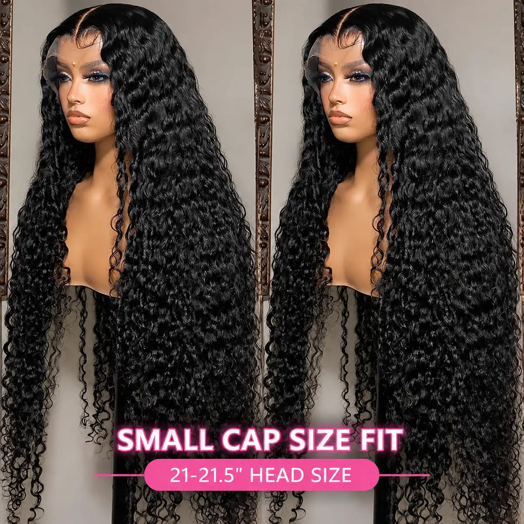 Small Cap Size 21.5 Inch Deep Wave Human Hair Wig 13x4 HD Lace Front Wig 200% 250% Density Small Head Friendly Wig showing defined deep wave curls and seamless melted hairline
