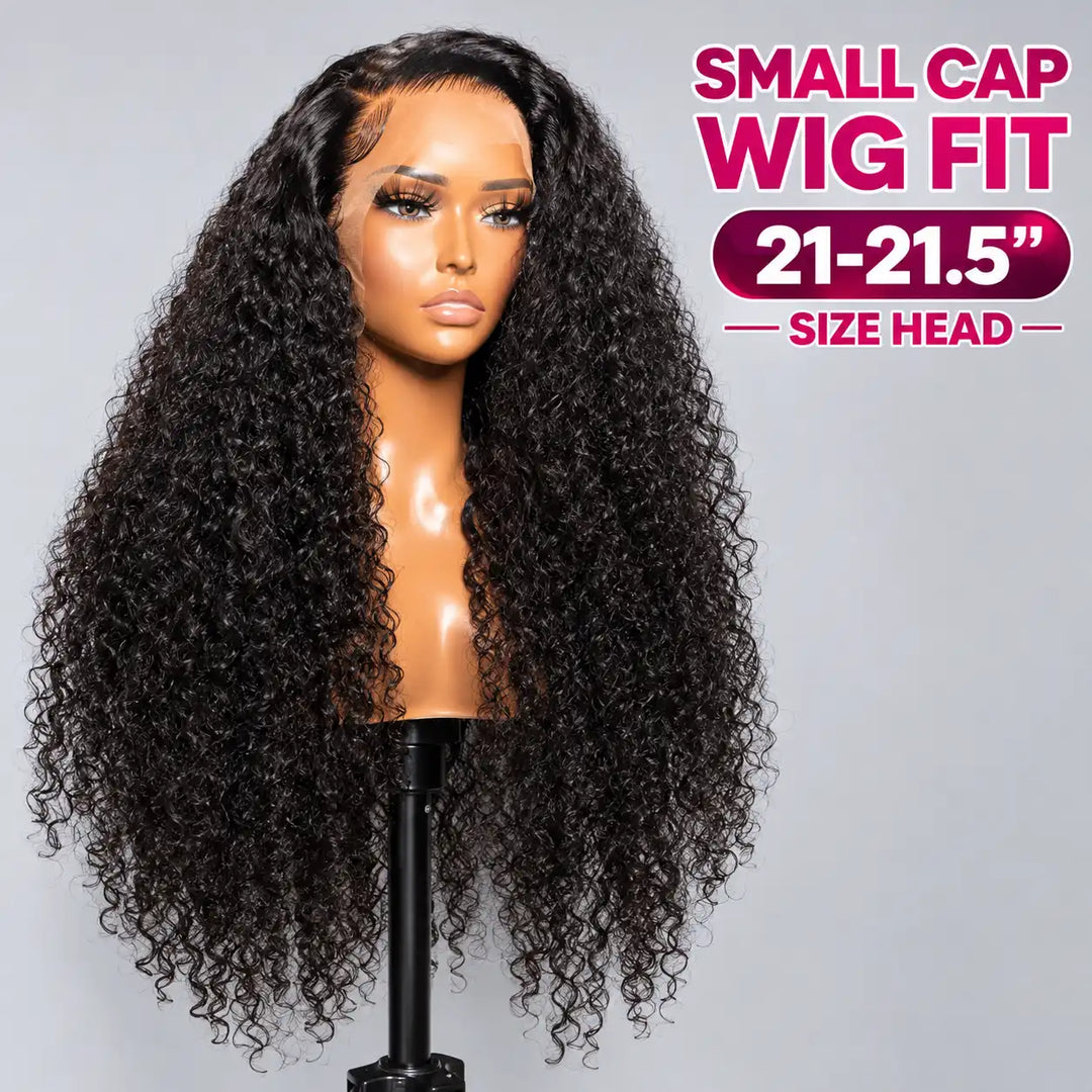 Small Cap Size 21.5 Inch Kinky Curly Human Hair Wig 13x4 HD Lace Front 200% 250% Density