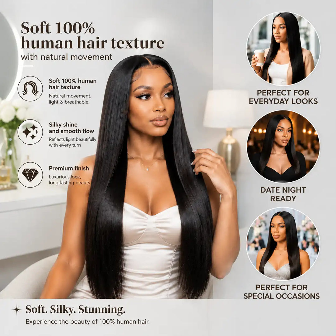 Soft and silky texture of ALIGLOSSY 13X4 13X6 HD Transparent Lace Frontal Straight Wig