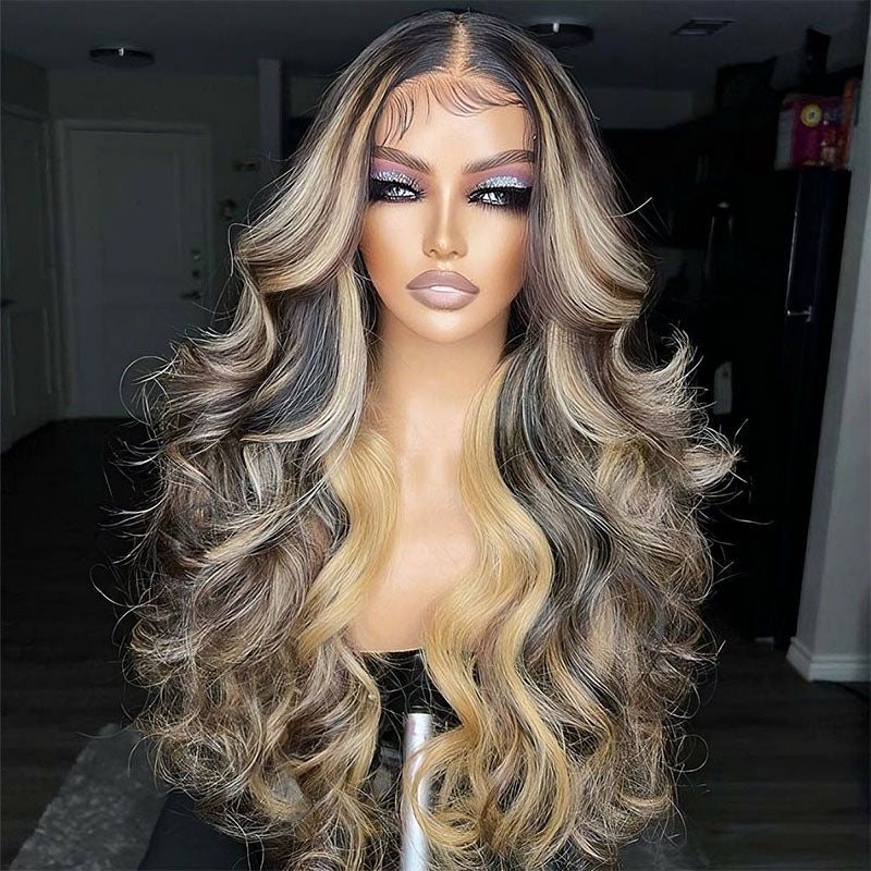 Straight and body wave Balayage Highlights wig, 180% density, 13x4 lace